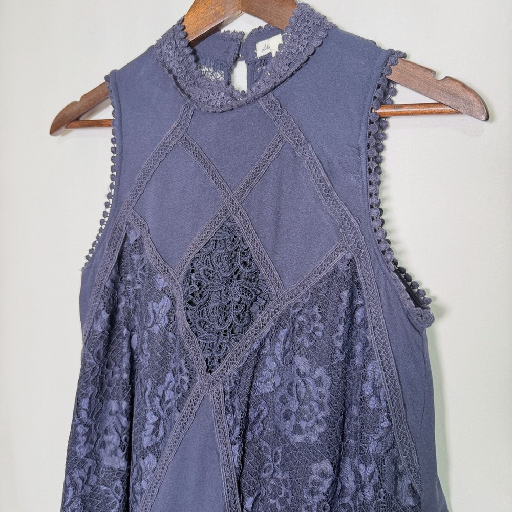 Skylar + Jade Navy Blue Lace Mock Neck Sleeveless Mini Dress Boho Womens Medium